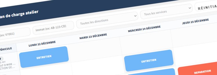 Plan de charge atelier GestParc : planning hebdomadaire des entretiens et réparations par véhicule